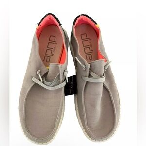 NWT Women's Hey Dude Shoes Wendy‎ Chambray Tan and Pink Loafers Size 10